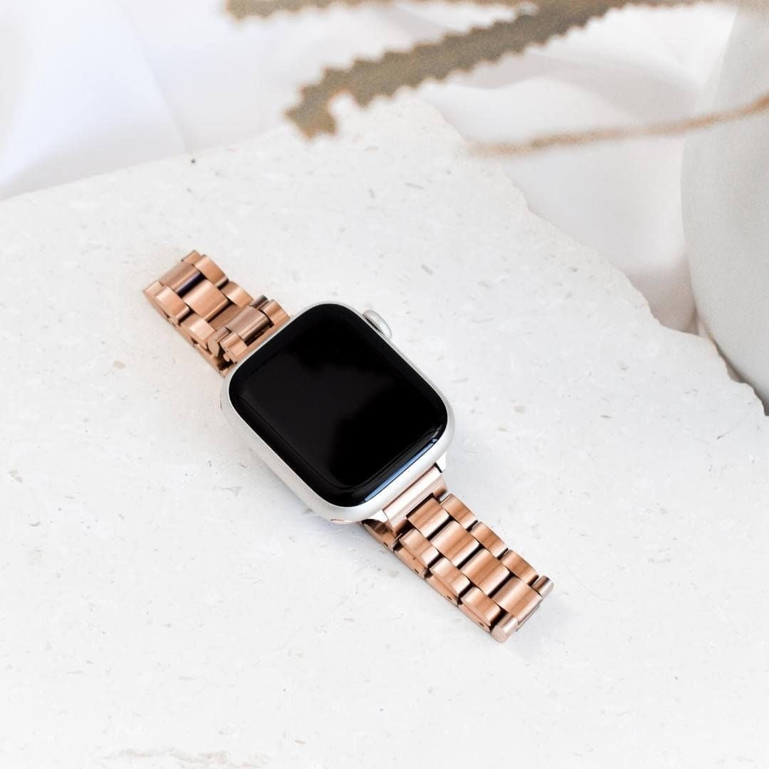 Sleek Rose Gold stainless steel watchband for Apple Watch Blossom case