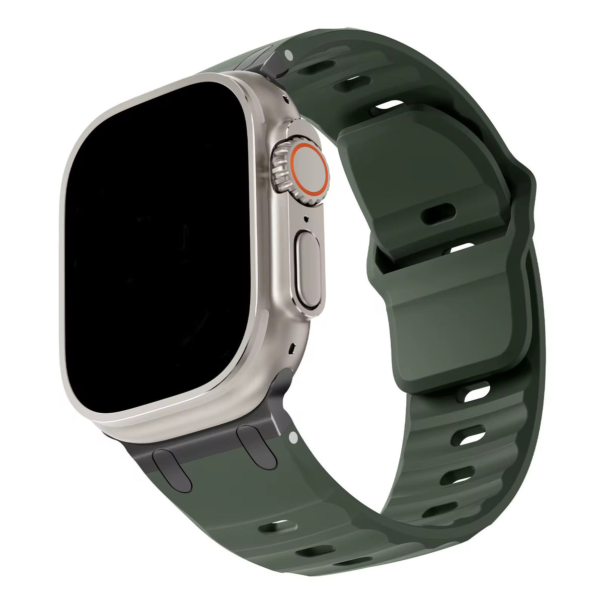 Dark Green Rugged Rubber Strap With Titanium Buckle For Apple Watch