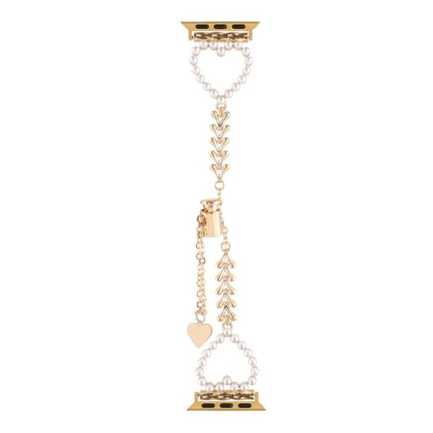 BLOSSOM PEARL HEART APPLE WATCH BAND - GOLD