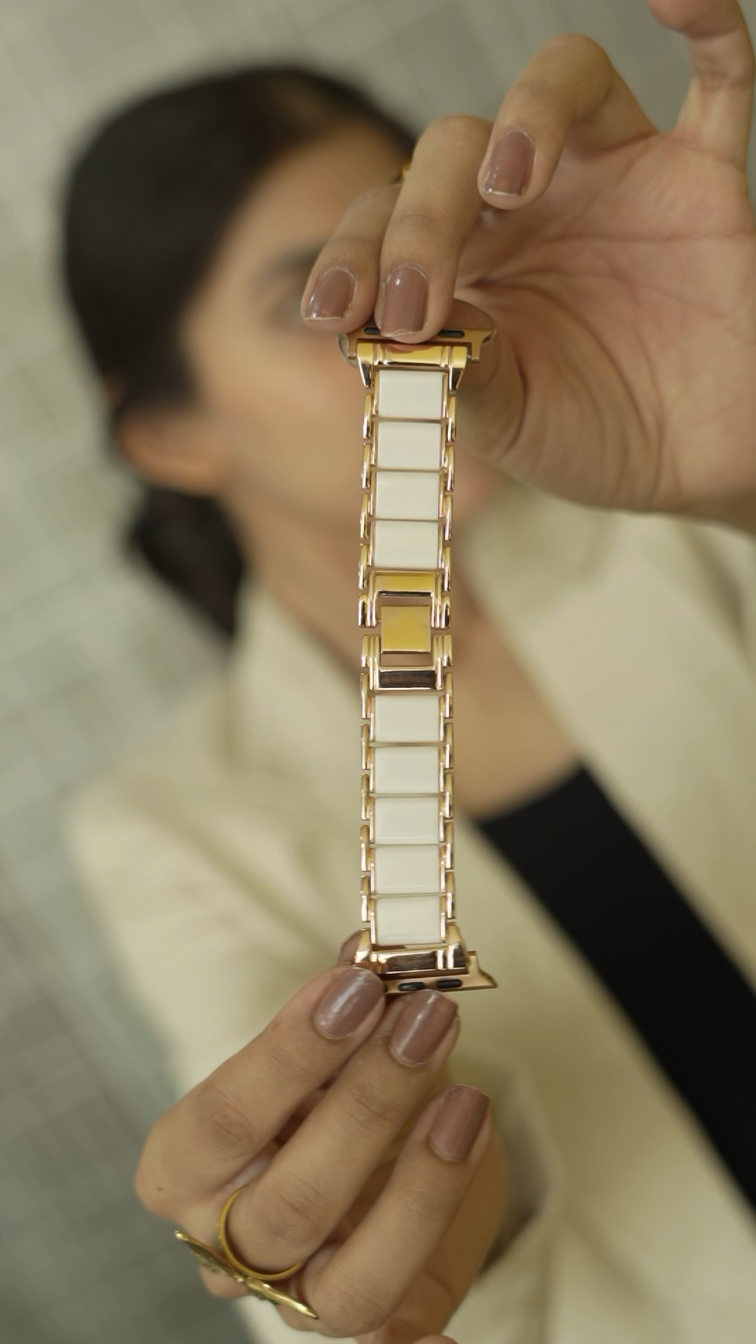 WHITE & ROSE GOLD APPLE WATCHBAND