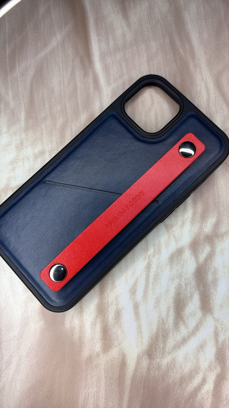 Dark Blue with Red supporting handle Silicon  iPhone 13 case
