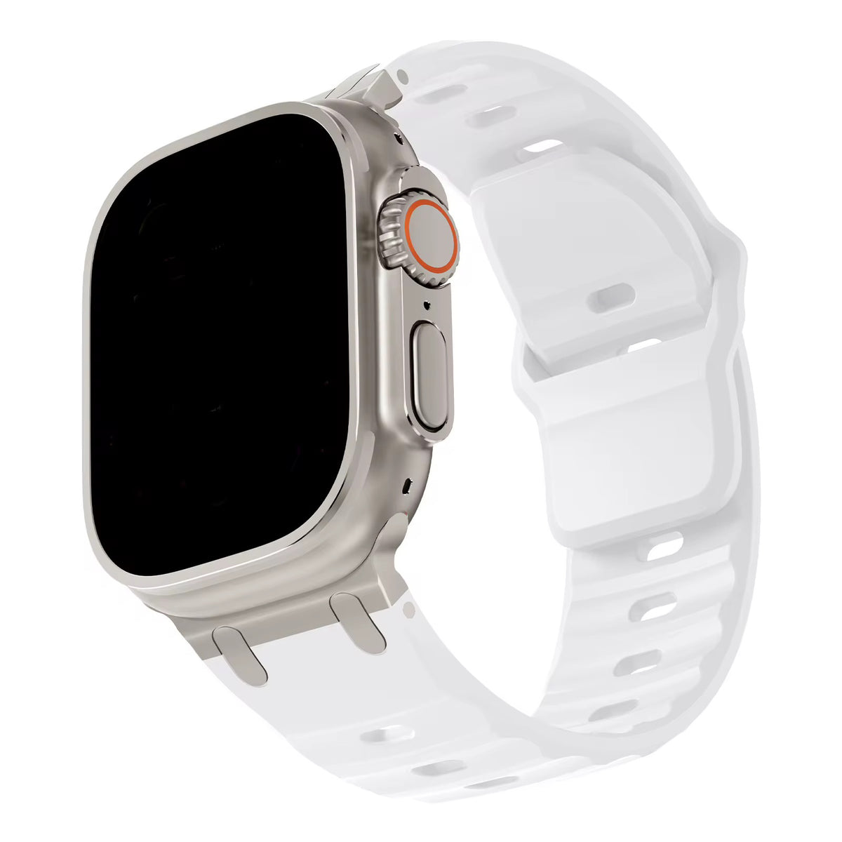 White Rugged Rubber Strap With Titanium Buckle For Apple Watch