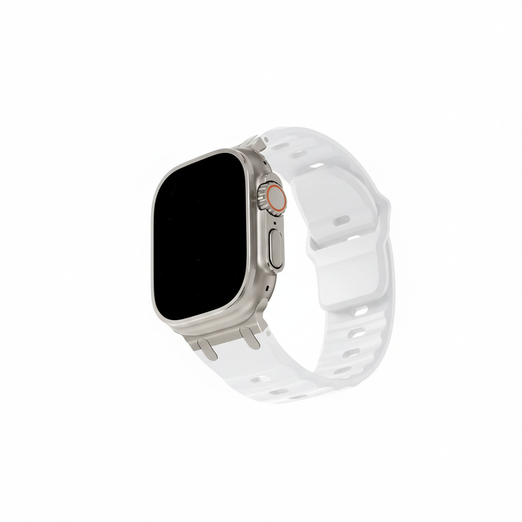 White Rugged Rubber Strap With Titanium Buckle For Apple Watch