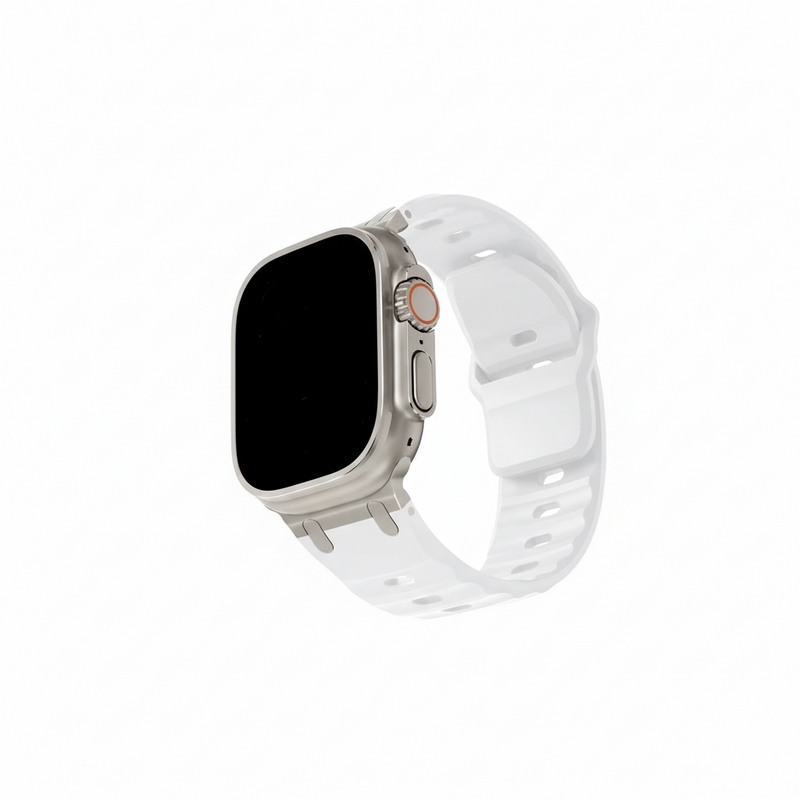 White Rugged Rubber Strap With Titanium Buckle For Apple Watch