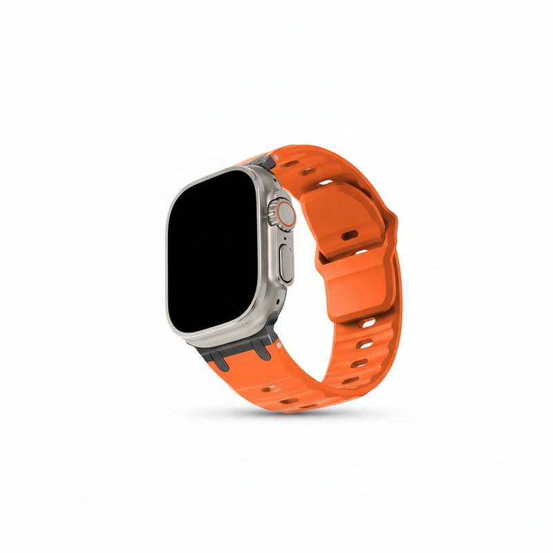 Cosmic Orange Rugged Rubber Strap With Titanium Buckle For Apple Watch