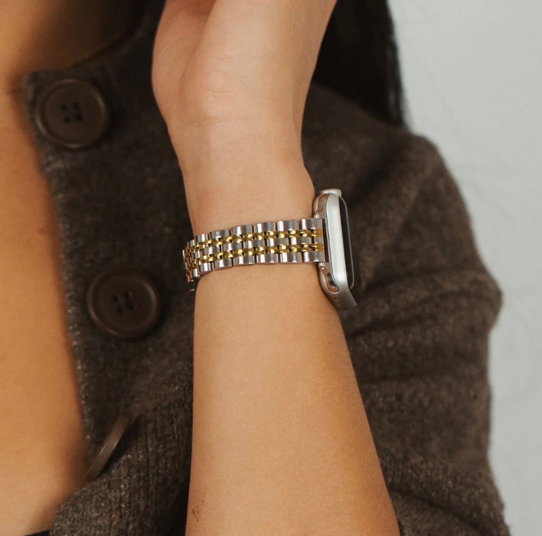 Blossom cases ® sleek two-tone stainless steel silver and  gold  watchband for Apple Watch
