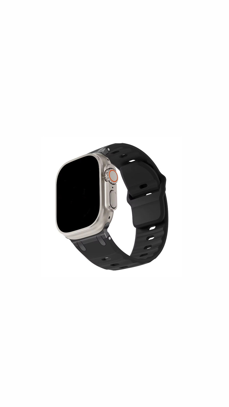 Black Rugged Rubber Strap With Titanium Buckle For Apple Watch