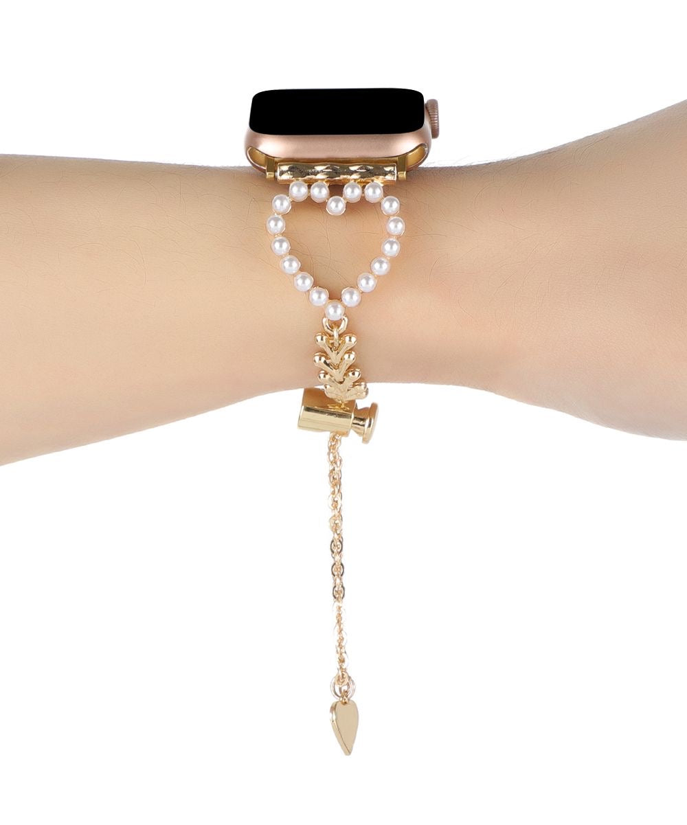 BLOSSOM PEARL HEART APPLE WATCH BAND - GOLD