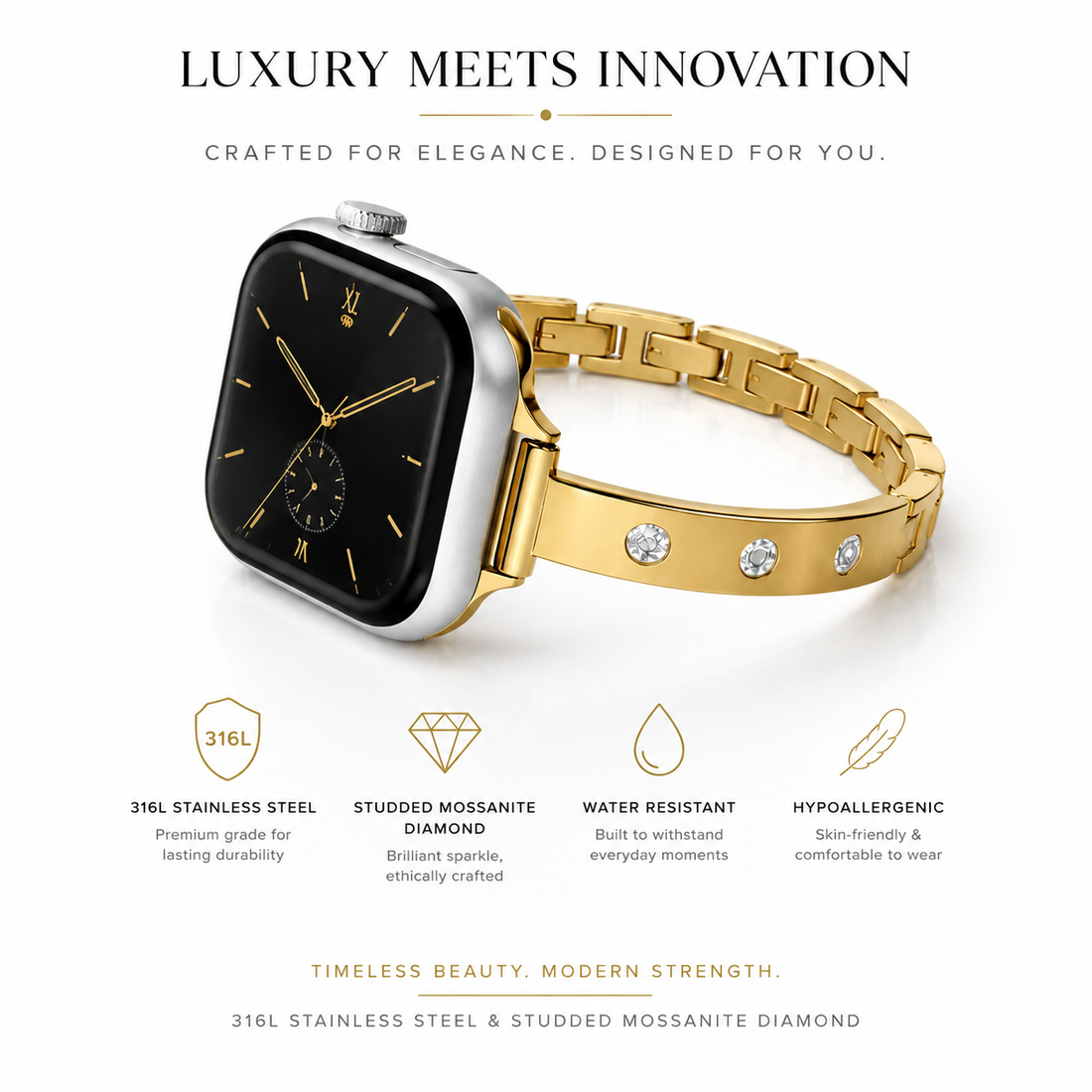 MOISSANITE DIAMOND APPLE WATCH BRACELET - GOLD (ST-STEEL)