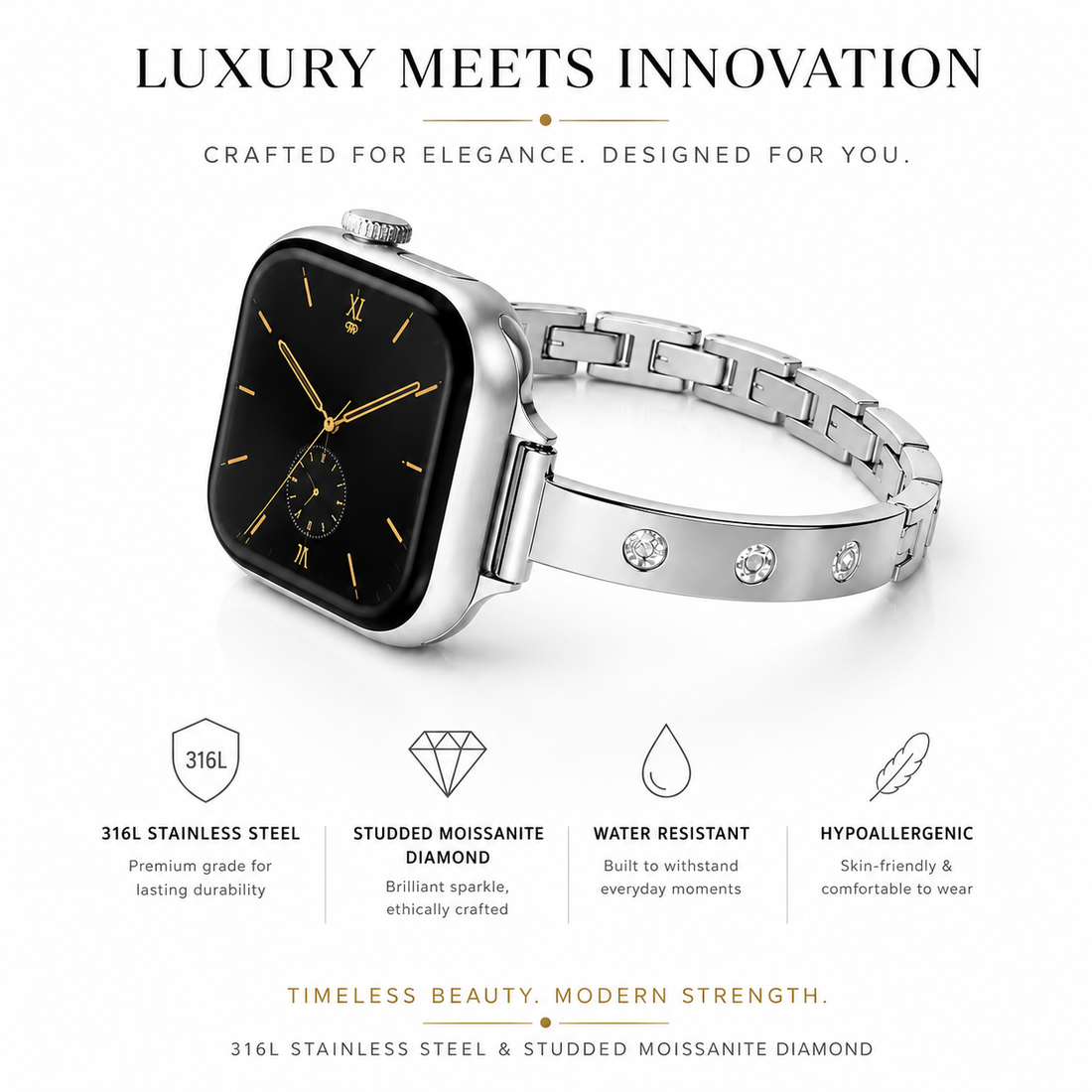 MOISSANITE DIAMOND APPLE WATCH BRACELET - SILVER (ST-STEEL)