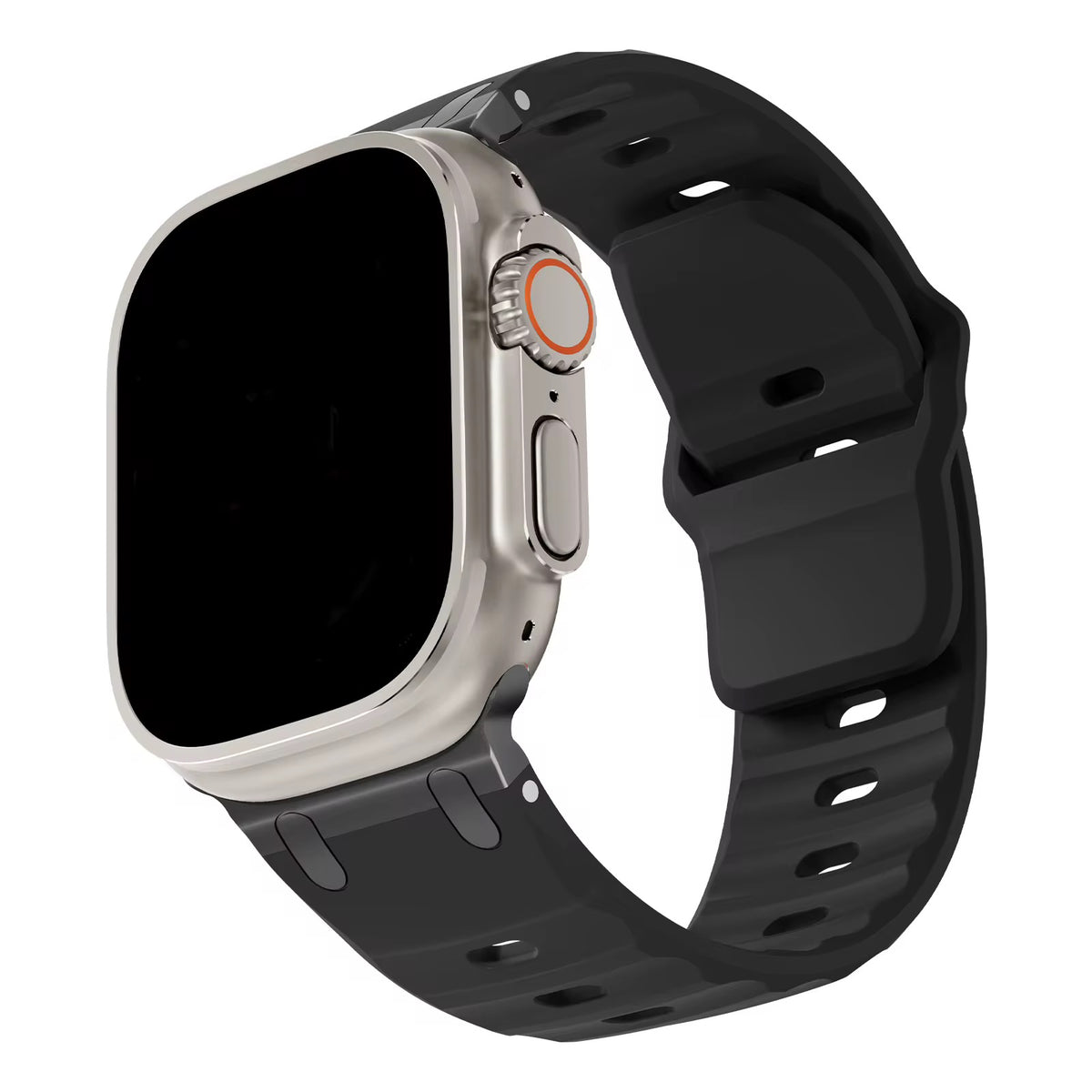 Black Rugged Rubber Strap With Titanium Buckle For Apple Watch