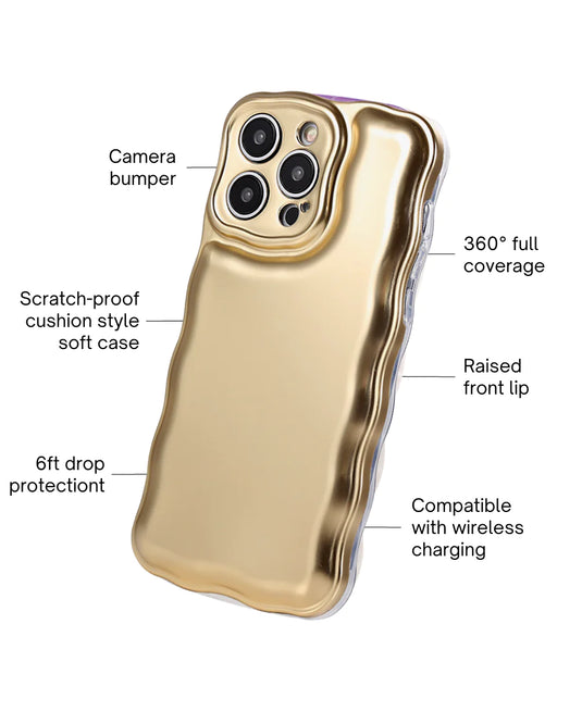 Golden wavy iphone case with lanyard