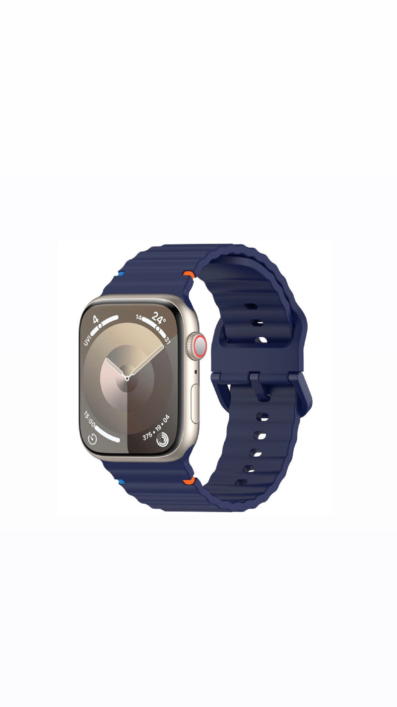 Wavy Stitched Silicone Apple Watch Strap Navy Blue