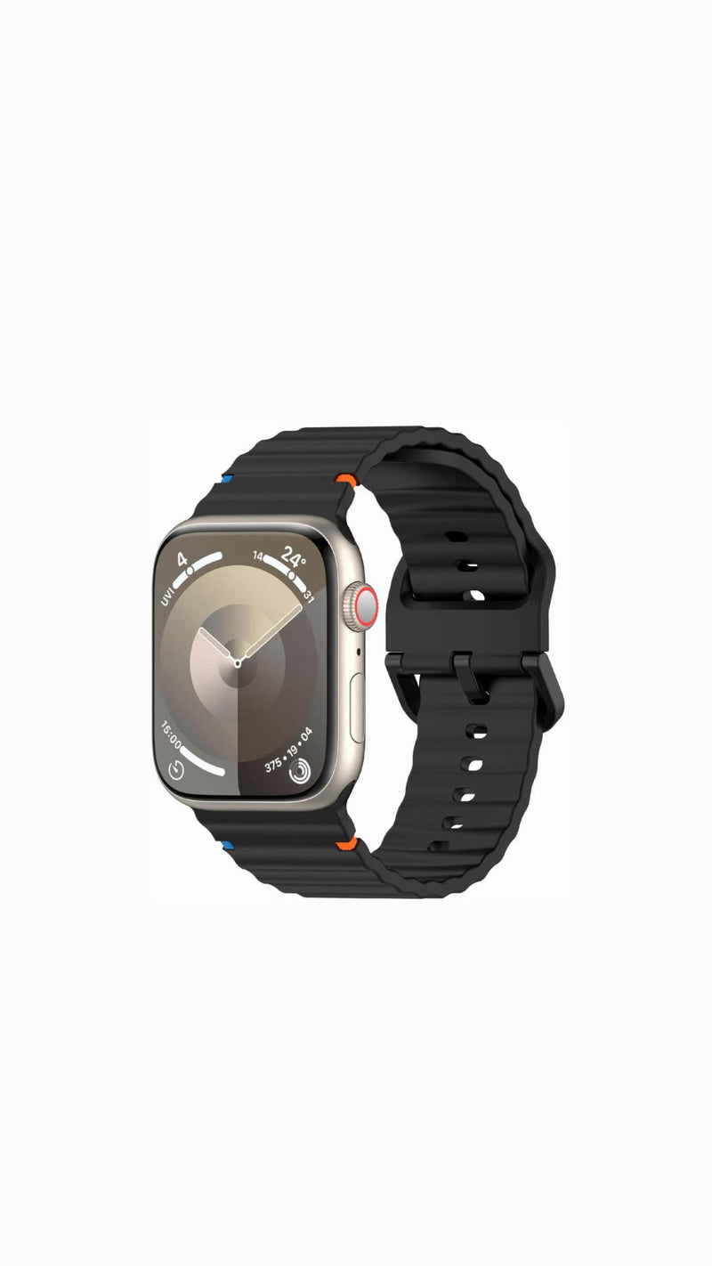 Wavy Stitched Silicone Apple Watch Strap Black
