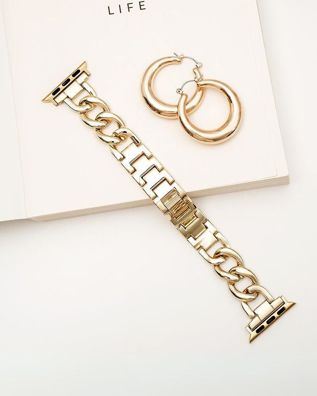 GOLD LOOP-OVAL CHAIN APPLE WATCH STRAP - GOLD