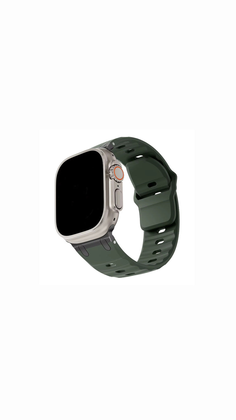 Dark Green Rugged Rubber Strap With Titanium Buckle For Apple Watch