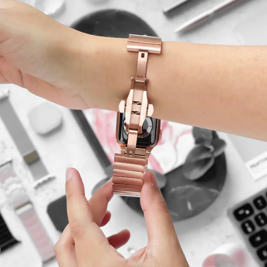 Rose Gold Stainless Steel LINK Strap For Apple Watch