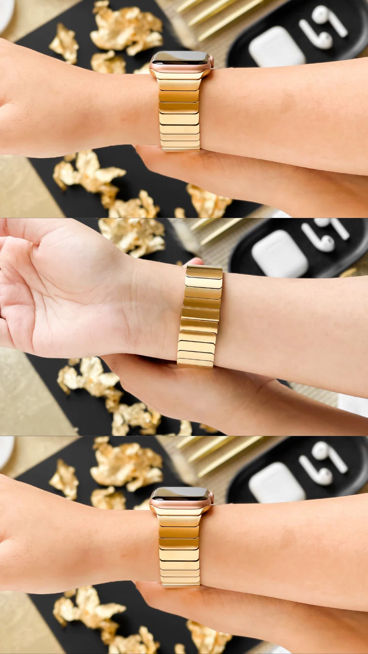 Gold  Stainless Steel LINK Strap For Apple Watch
