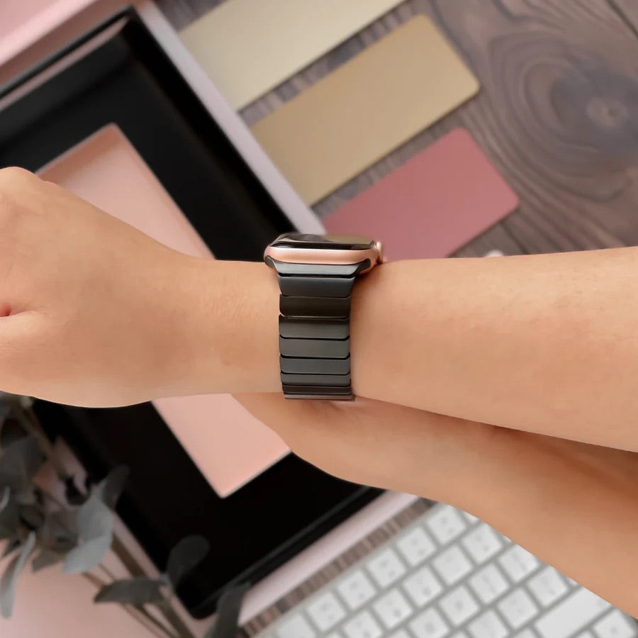Link Bracelet Strap Black Metal Belt with Detachable Links for iWatch